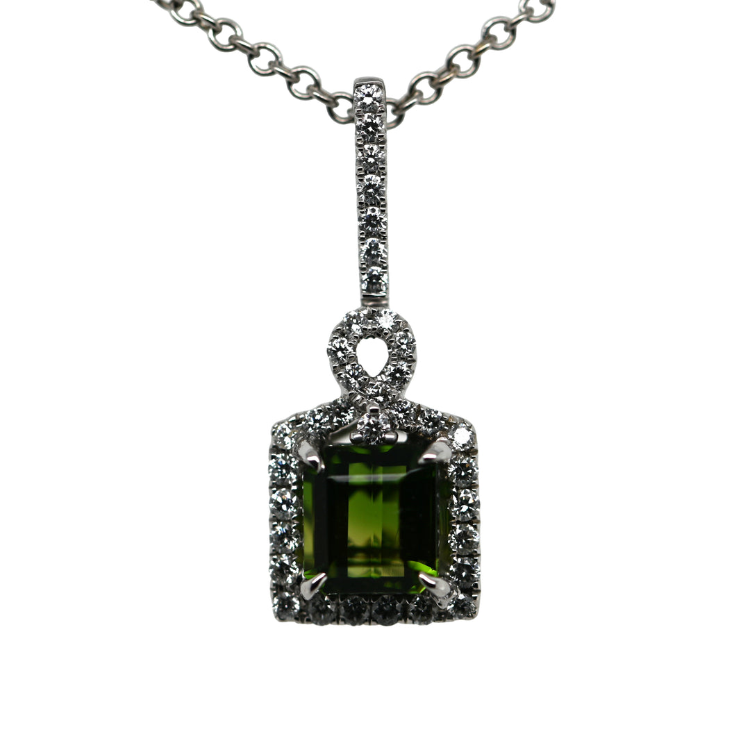 Natural Bi-Color Tourmaline with Diamond Halo Pendant