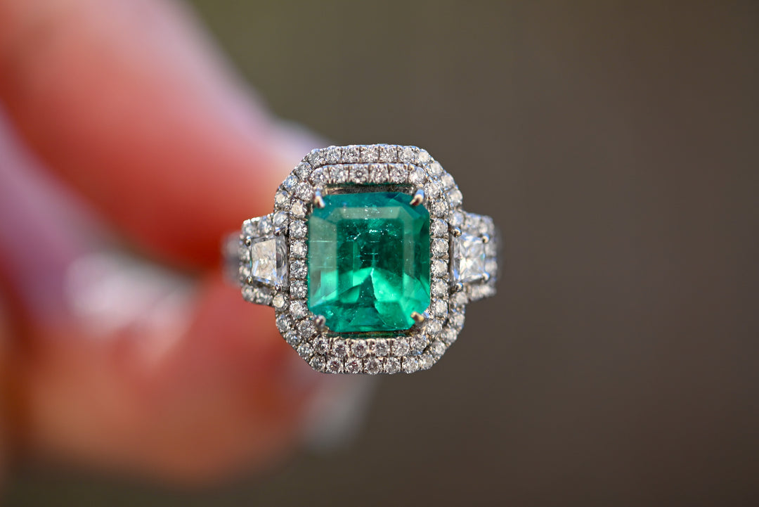 Emerald & Diamond Halo Ring