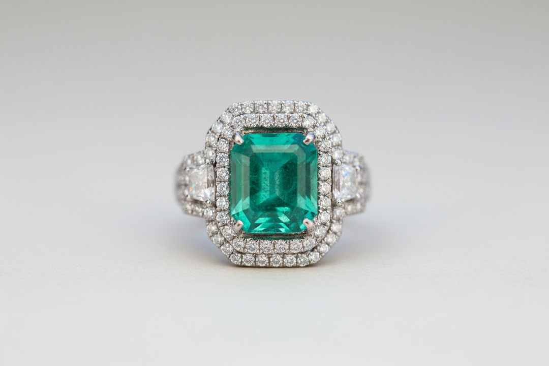 Emerald & Diamond Halo Ring
