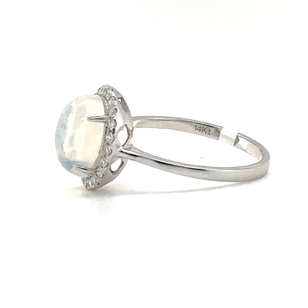 White Gold Opal with Diamond Halo Ring