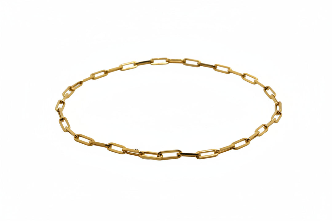 Yellow Gold Paper Clip Bracelet 7.25" with Spring Clasp