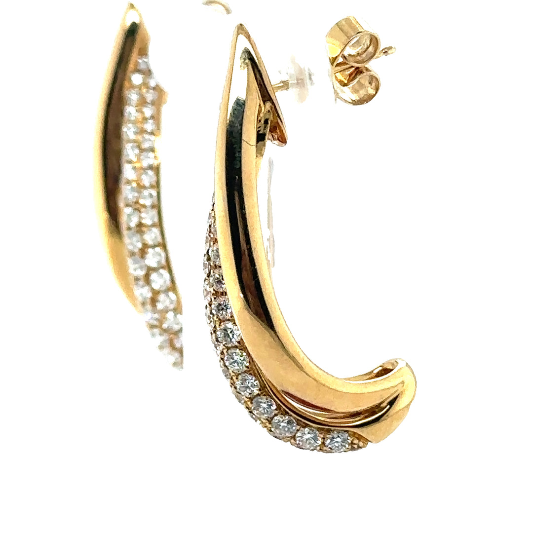 18K Yellow Gold Large Diamond Stud Drop Earrings