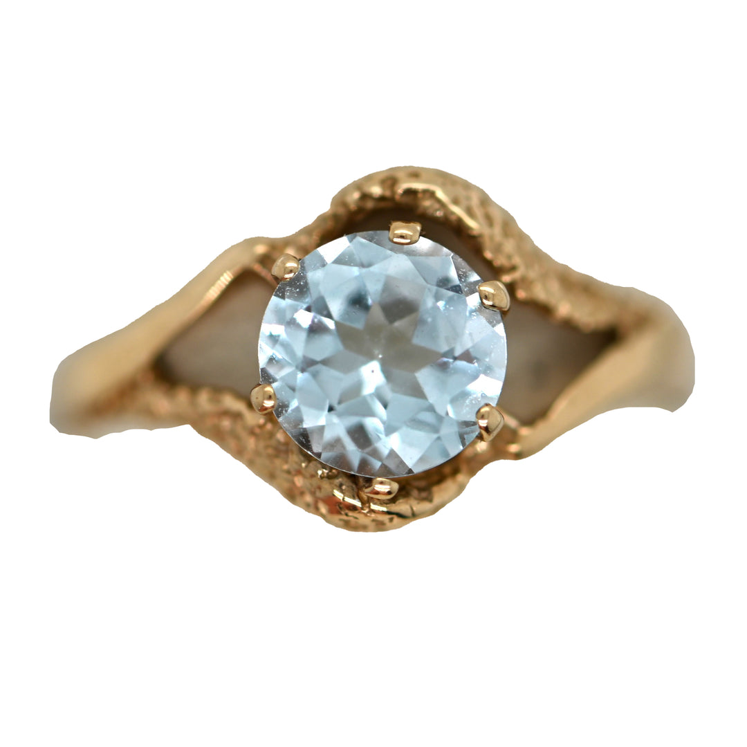 Yellow Gold Round Sky Blue Topaz Ring with Split Shank