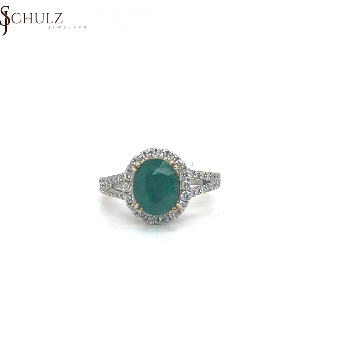 Emerald & Diamond Mixed Metal Oval Ring