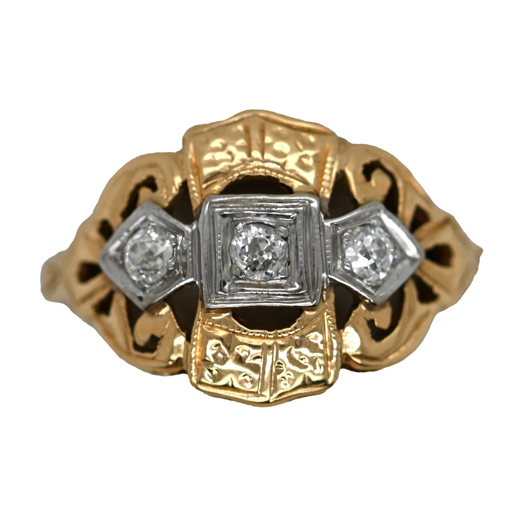 Two-Tone Diamond Filagree Ring