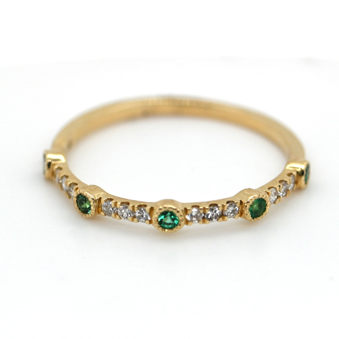 Emerald & Diamond Bezel Set Yellow Gold Stackable Band