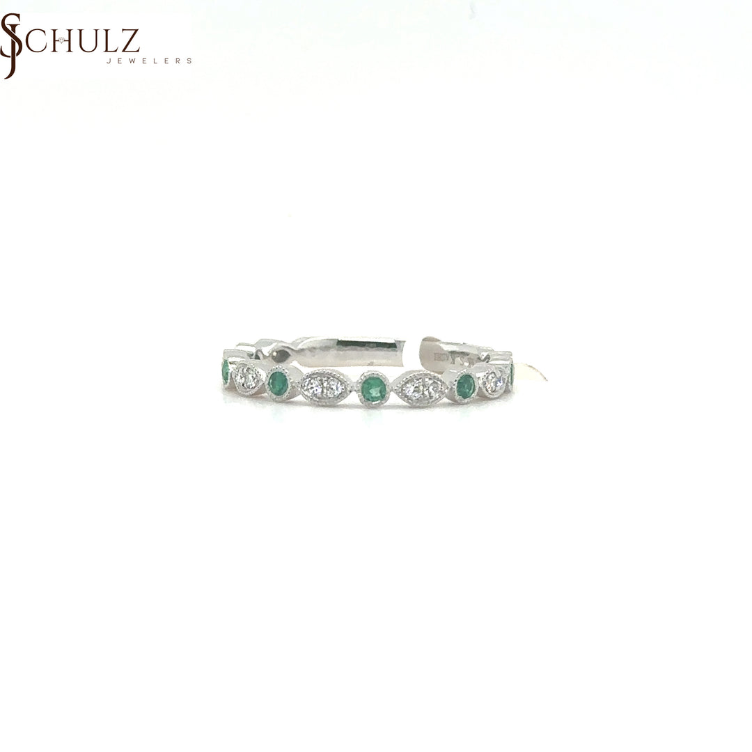 Emerald & Diamond White Gold Anniversary Ring