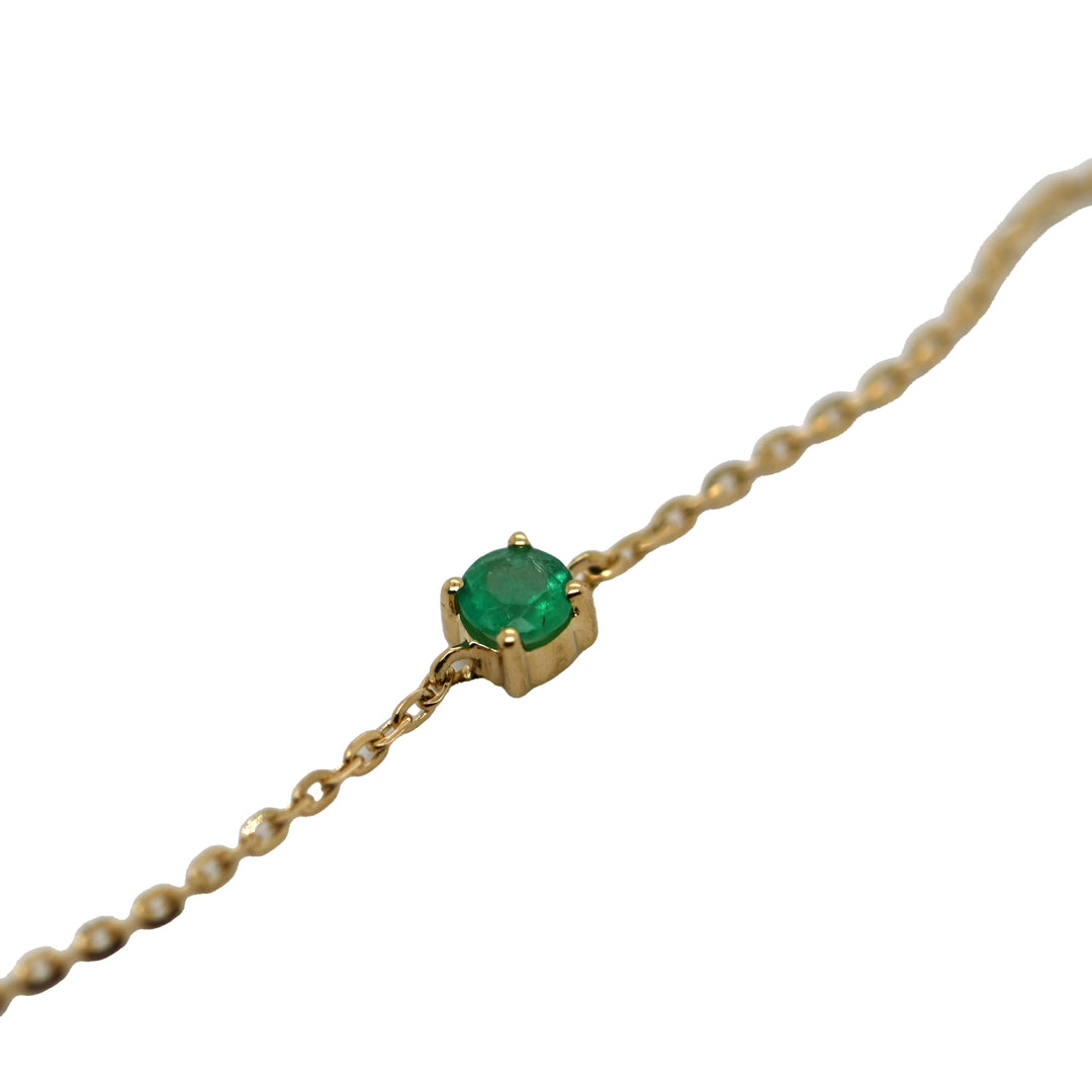 Emerald & Diamond Yellow Gold Necklace with Adjustable Rolo Chain