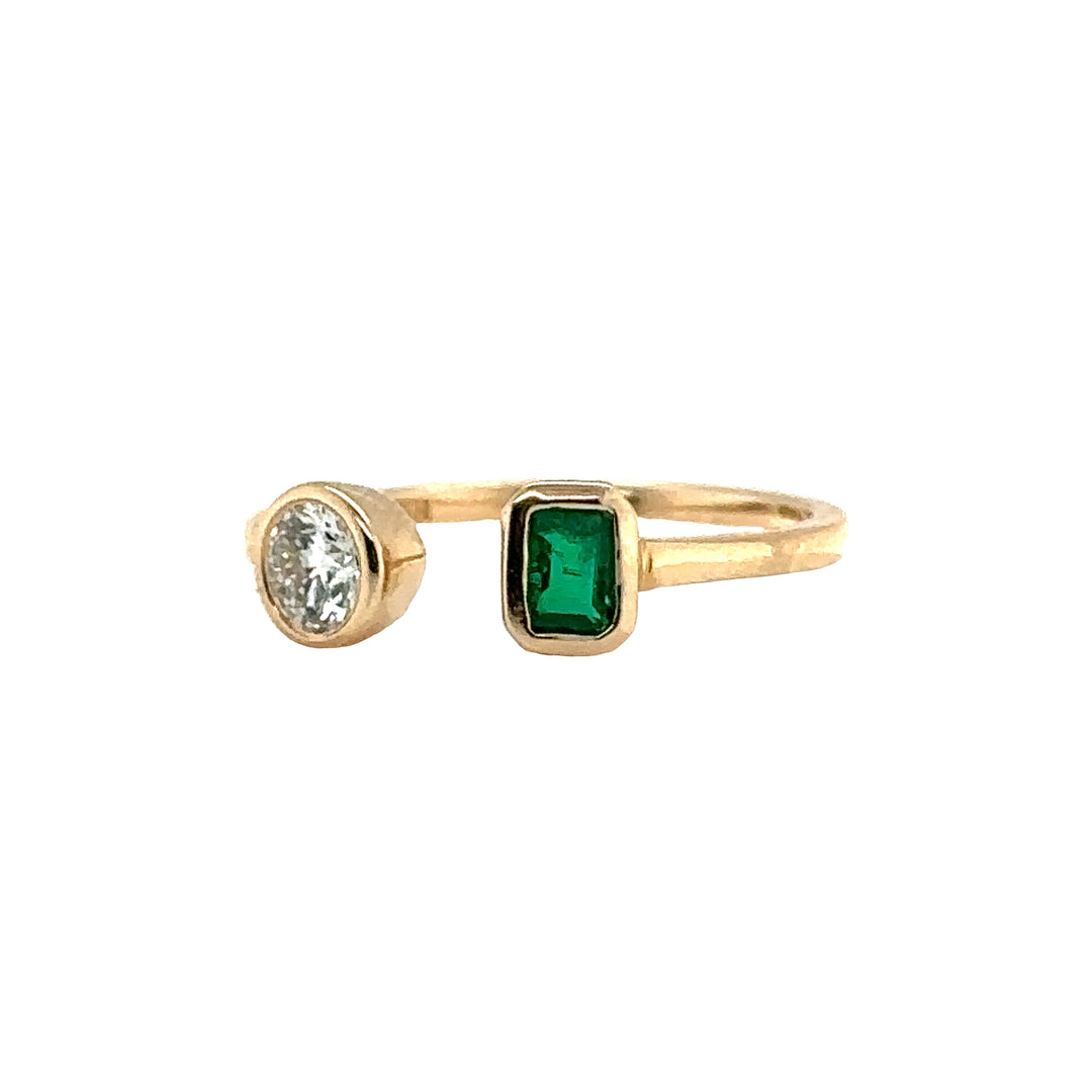 Emerald & Diamond Bezel Set Yellow Gold Open Ring