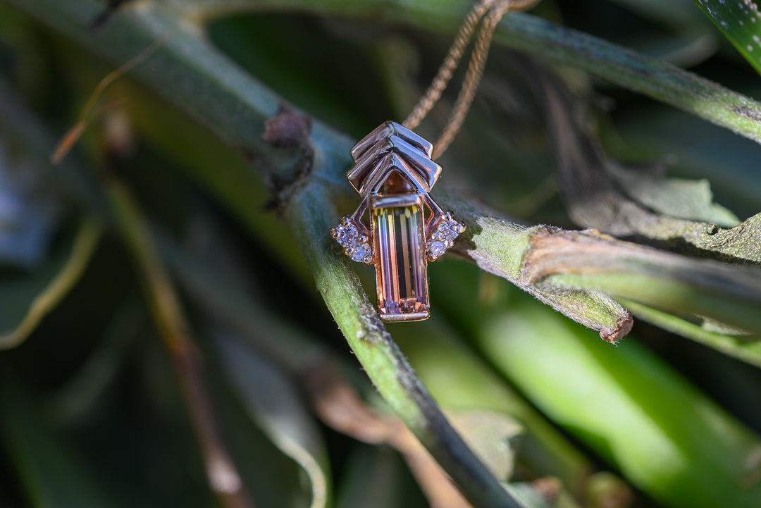 Watermelon Tourmaline & Diamond Yellow Gold Pendant