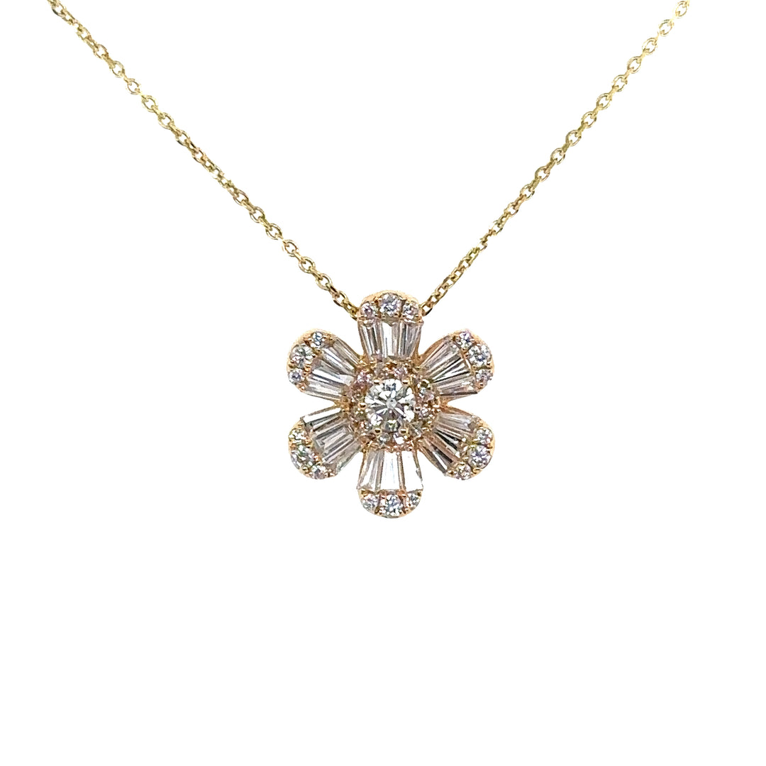 18K Yellow Gold Diamond Flower sliding Pendant