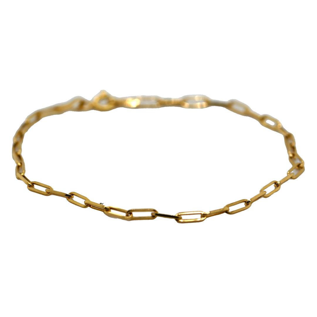Yellow Gold Paper Clip Bracelet 7.25" with Spring Clasp