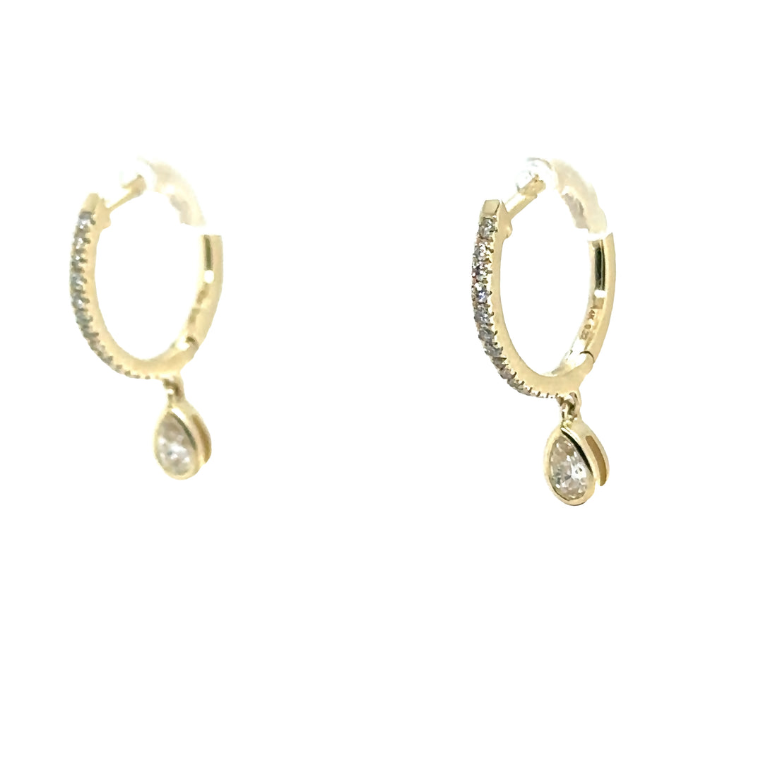 Yellow Gold Diamond Hoops with Pear Diamond Drops