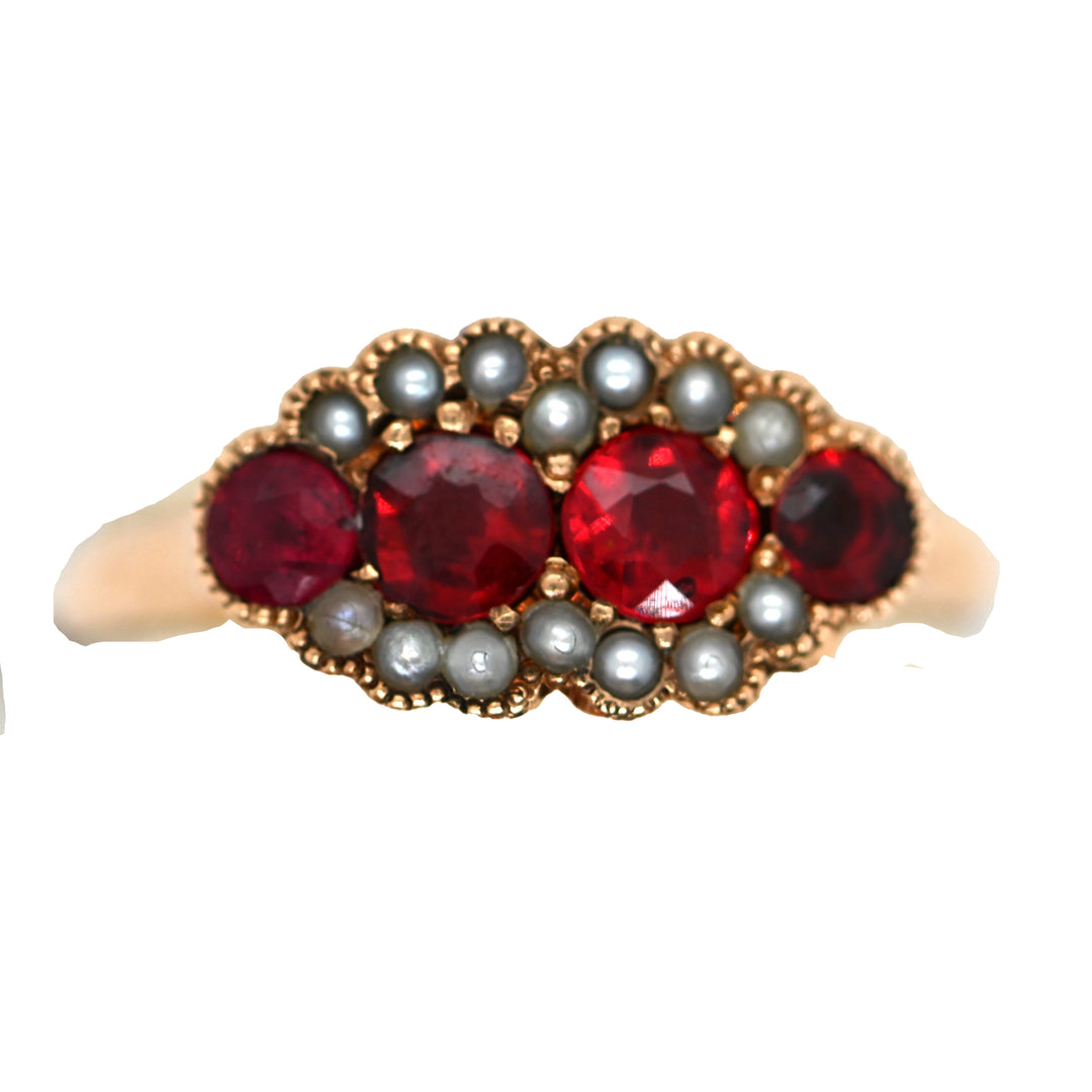 Rose Gold Seed Pearl & Aldandine Garnet Ring