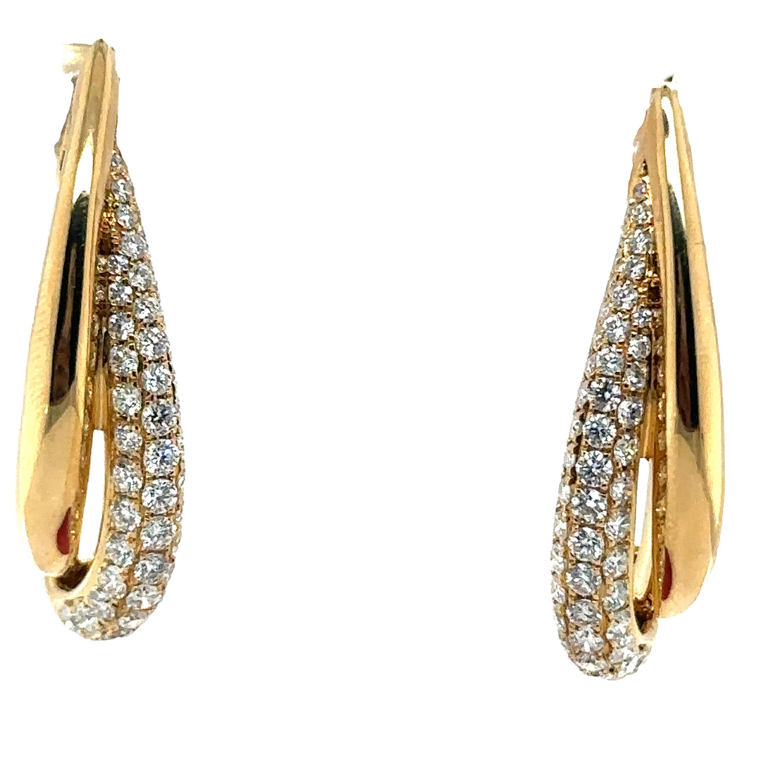 18K Yellow Gold Large Diamond Stud Drop Earrings