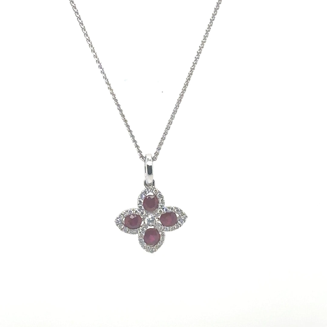 Ruby & Diamond Clover Necklace