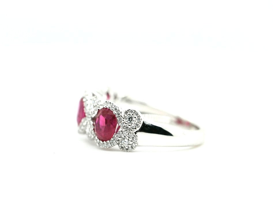 Ruby & Diamond Three Stone Oval Anniversary Band