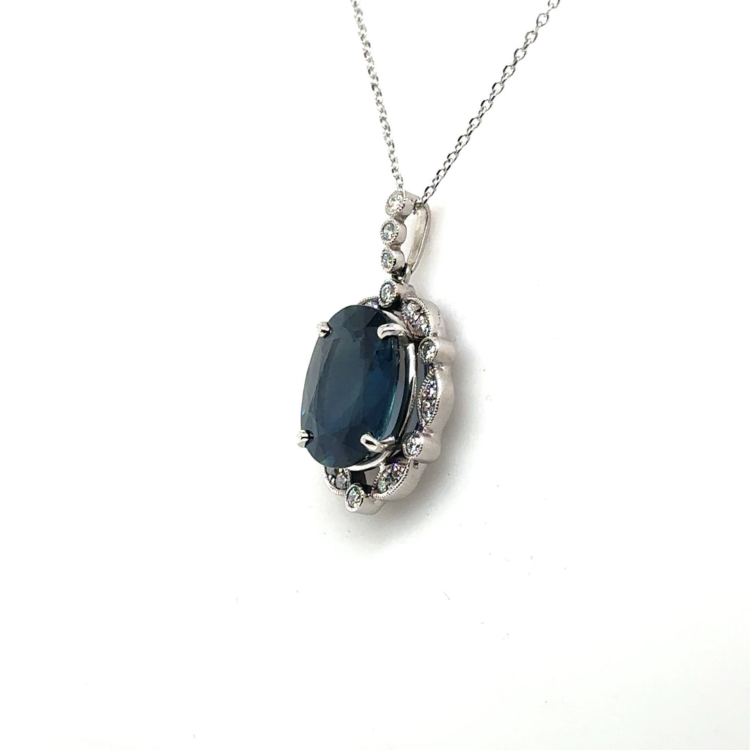 Blue  Unheated Sapphire & Diamond Pendant