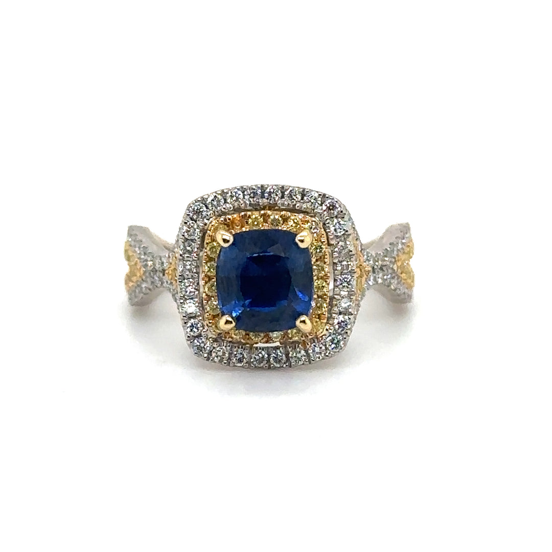 Blue Sapphire and Diamond Unique Ring