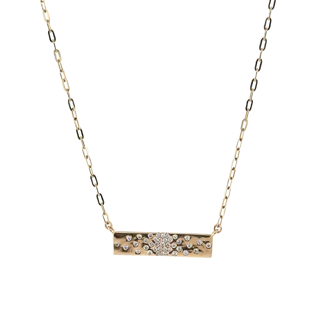 Diamond Yellow Gold Bar Paperclip Necklace