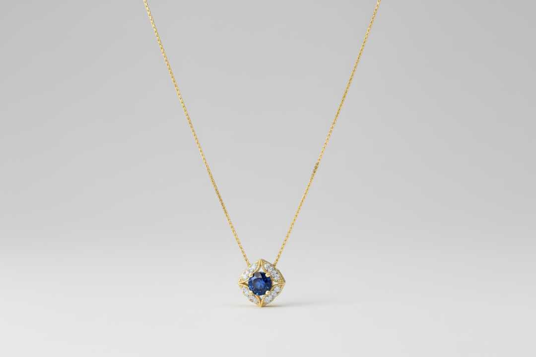 Blue Sapphire & Diamond Antique Pendant