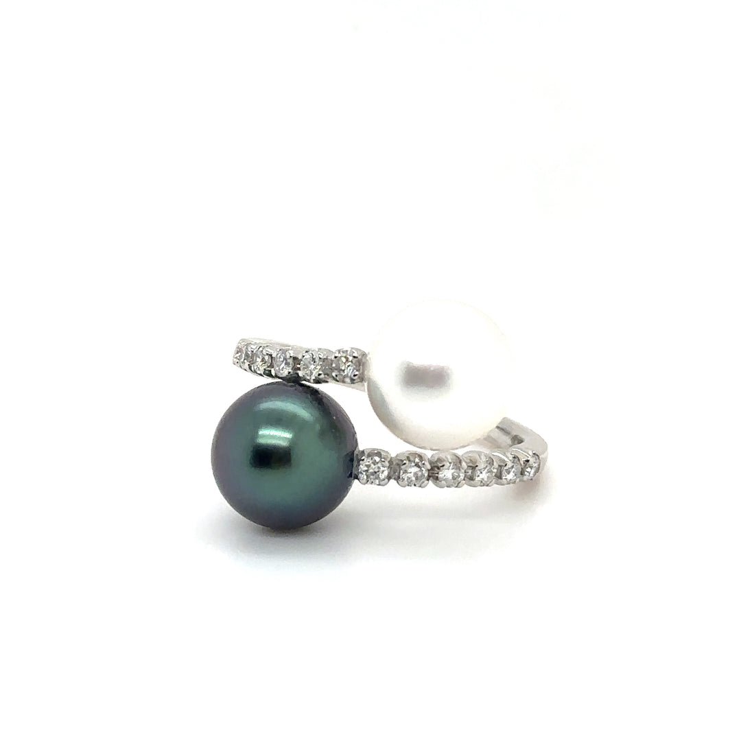 Tahitian Pearl & Diamond White Gold By-Pass Ring