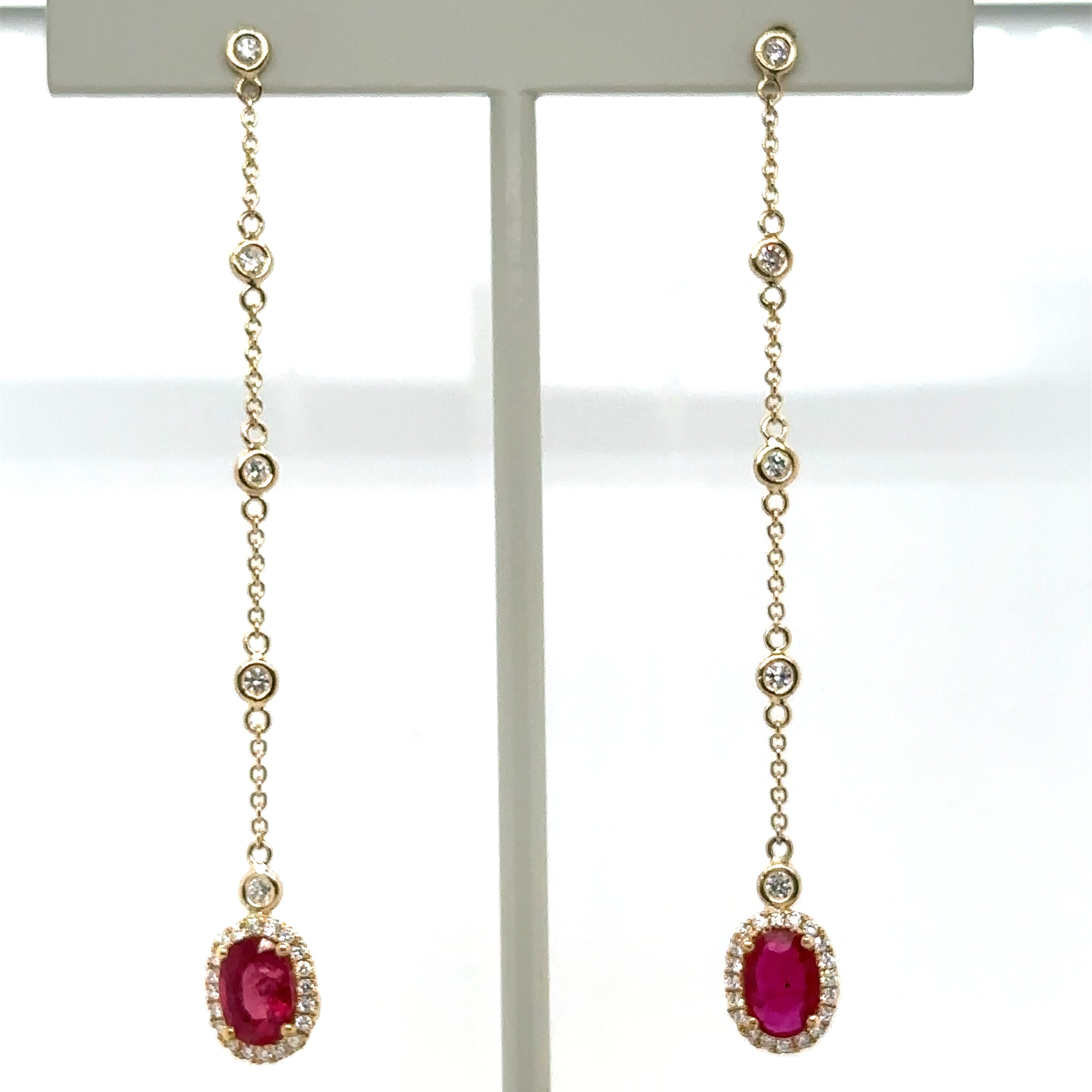 Emerald and Ruby Gold Drop Earrings