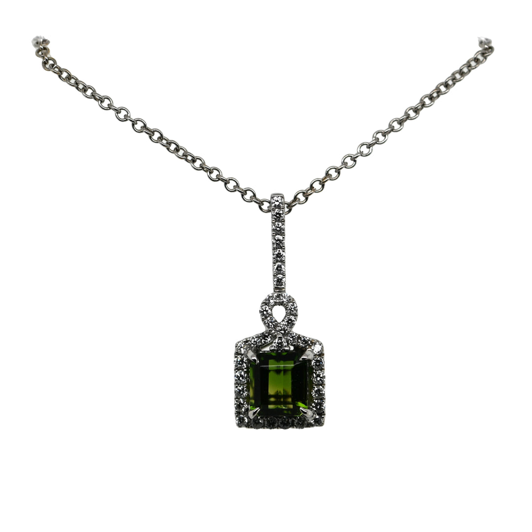 Natural Bi-Color Tourmaline with Diamond Halo Pendant