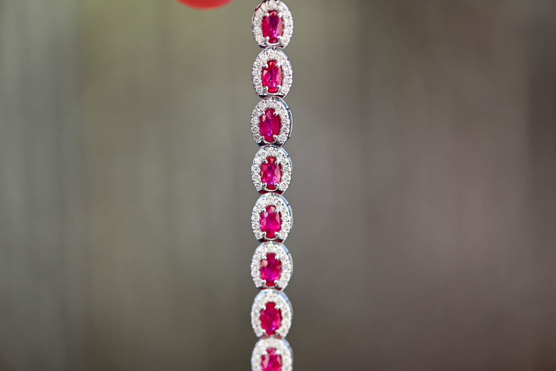 Ruby and Diamond White Gold Tennis Bracelet | 14K | Gift for Her