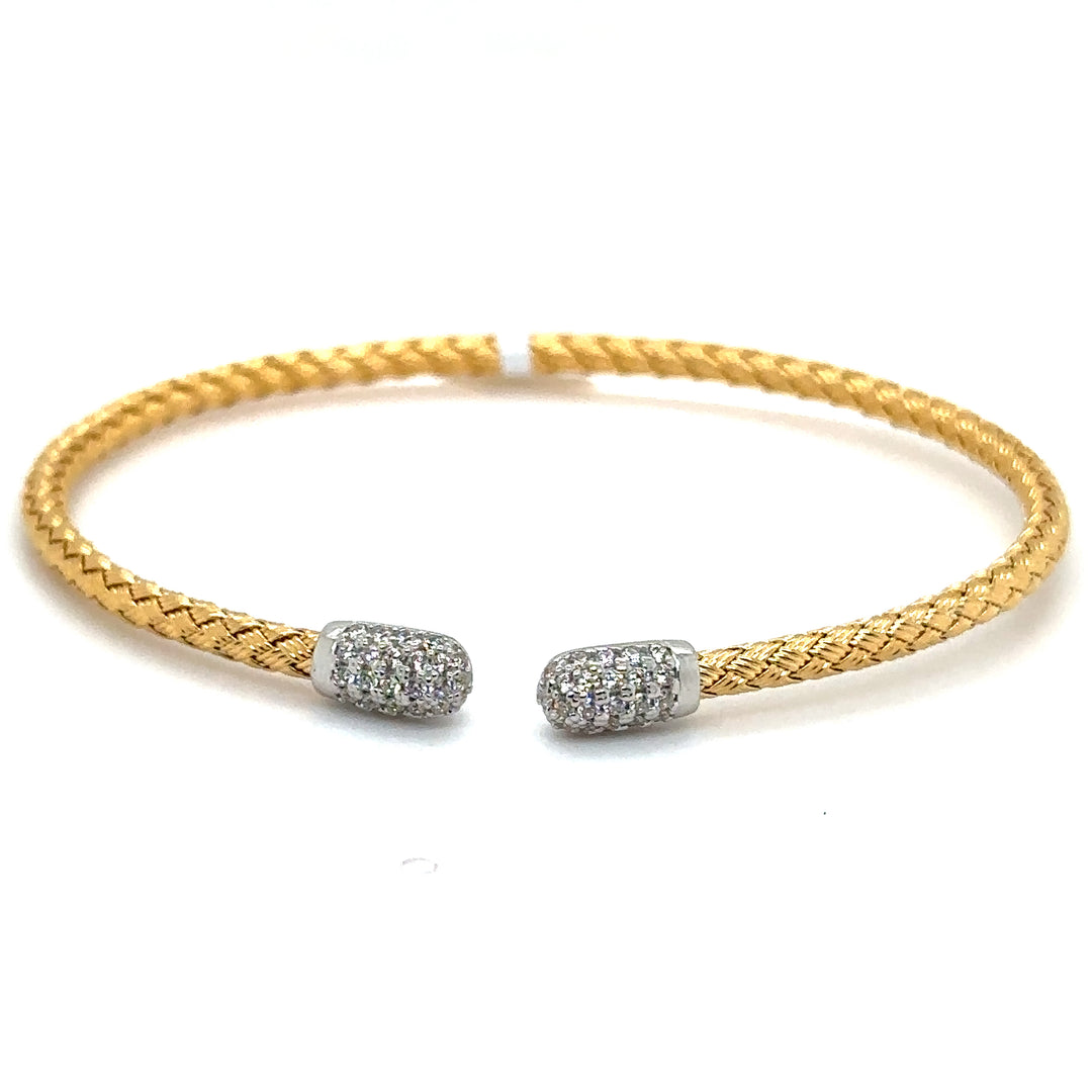 Sterling Silver Two-Toned Bracelet with CZ End Caps