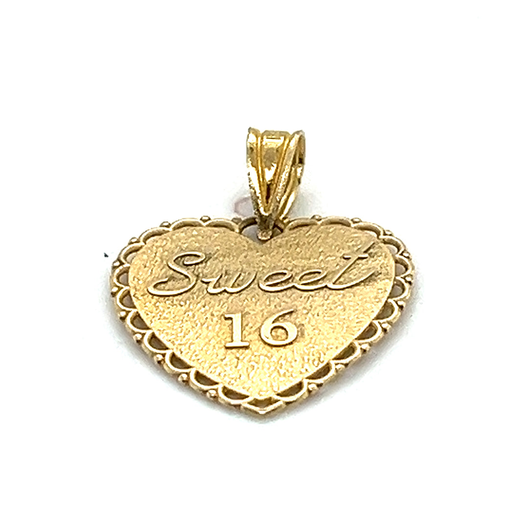 14K Yellow Gold Sweet 16 Heart Pendant with Bail