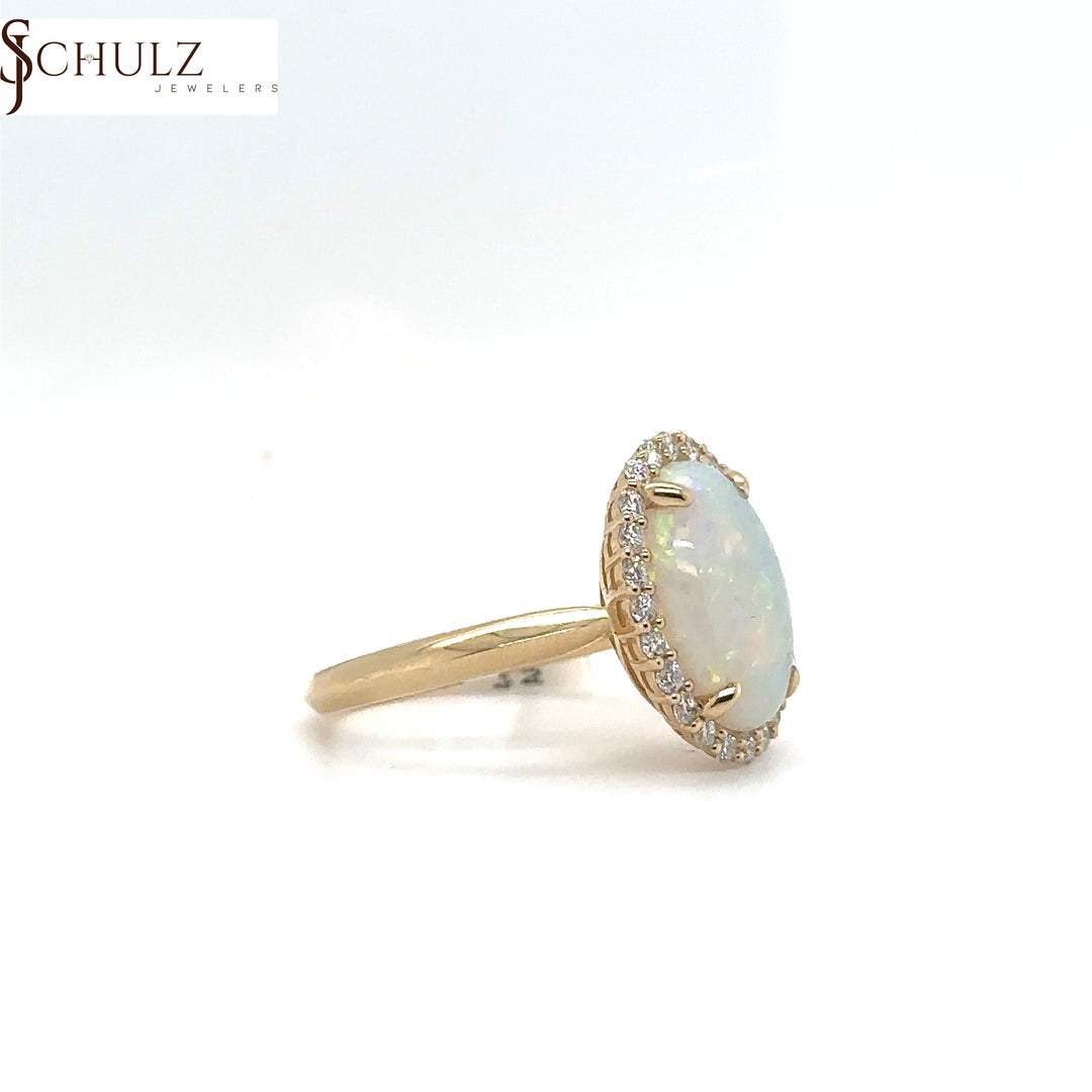 Opal & Diamond Oval Halo Yellow Gold Ring