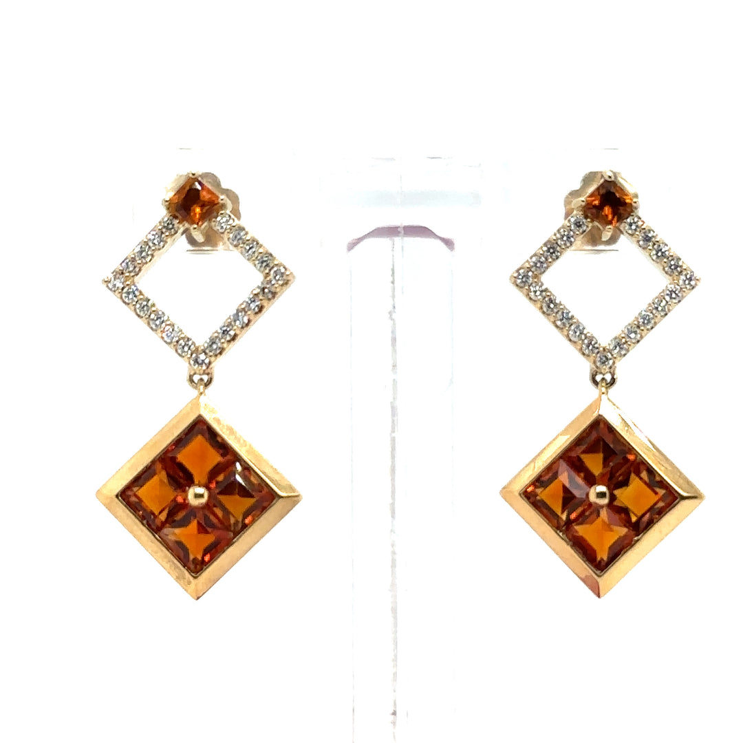 Citrine & Diamond Stone Earrings