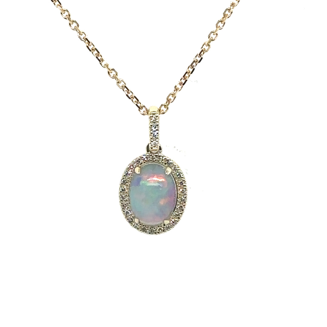 Opal & Diamond Halo Yellow Gold Pendant