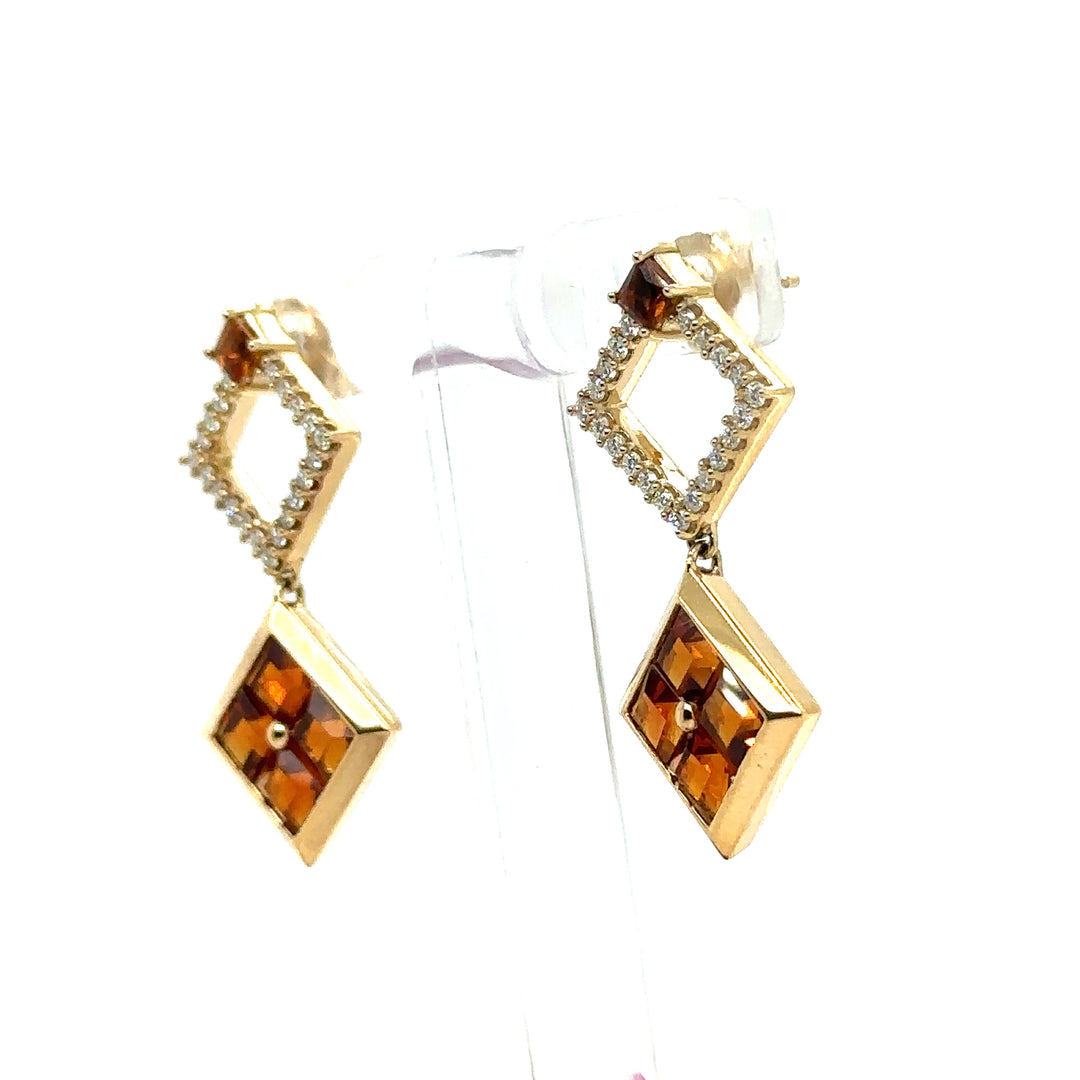 Citrine & Diamond Stone Earrings