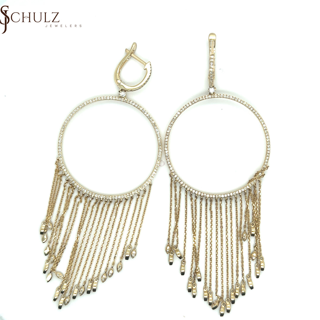 Large Yellow Gold Diamond Fringe Hoop Earrings