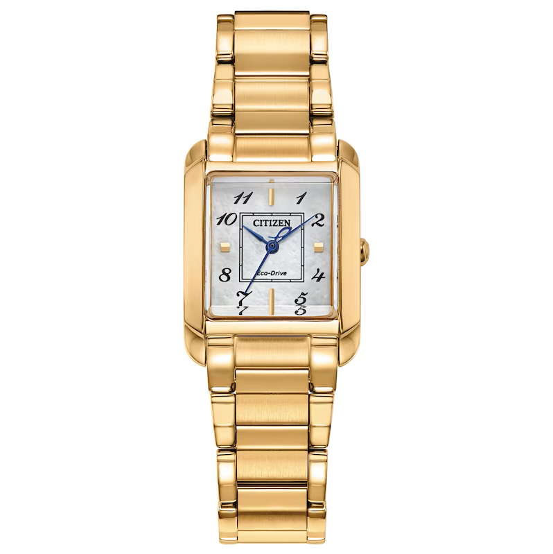 Gold-Toned Stainless Steel Women's Citizen Eco-Drive Square Watch