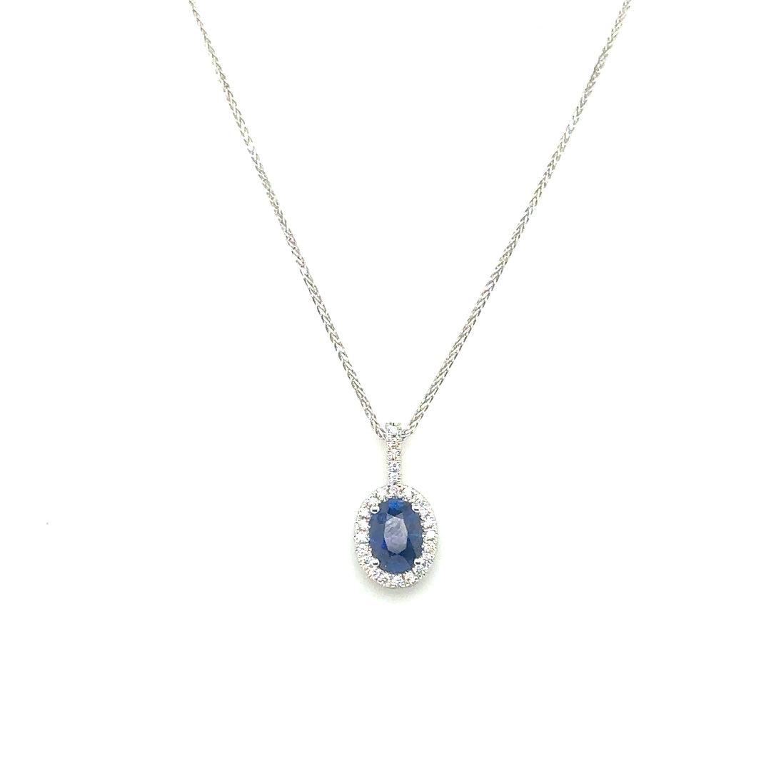 Blue Sapphire & Diamond Oval Pendant