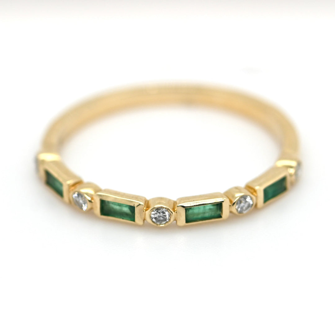 Emerald & Diamond Yellow Gold Stackable Band