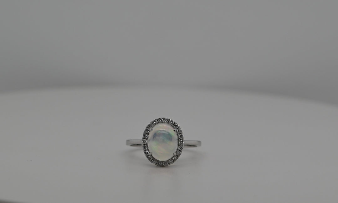 White Gold Opal with Diamond Halo Ring