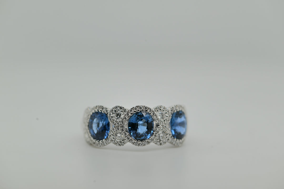 Blue Sapphire & Diamond 3-Stone Ring