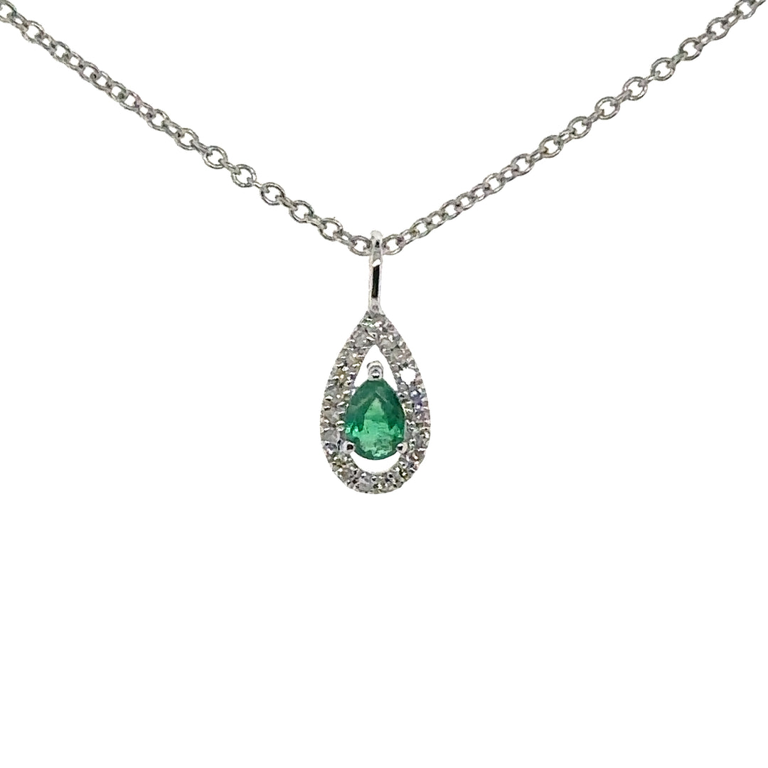 Emerald & Diamond White Gold Pear Shaped Dainty Pendant