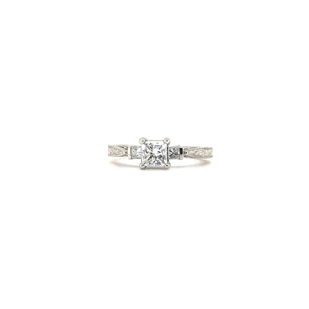 3-Stone Diamond White Gold Engagement Ring with Engravings