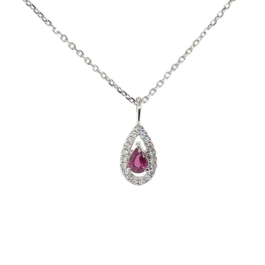 Ruby & Diamond White Gold Pear Shaped Dainty Pendant