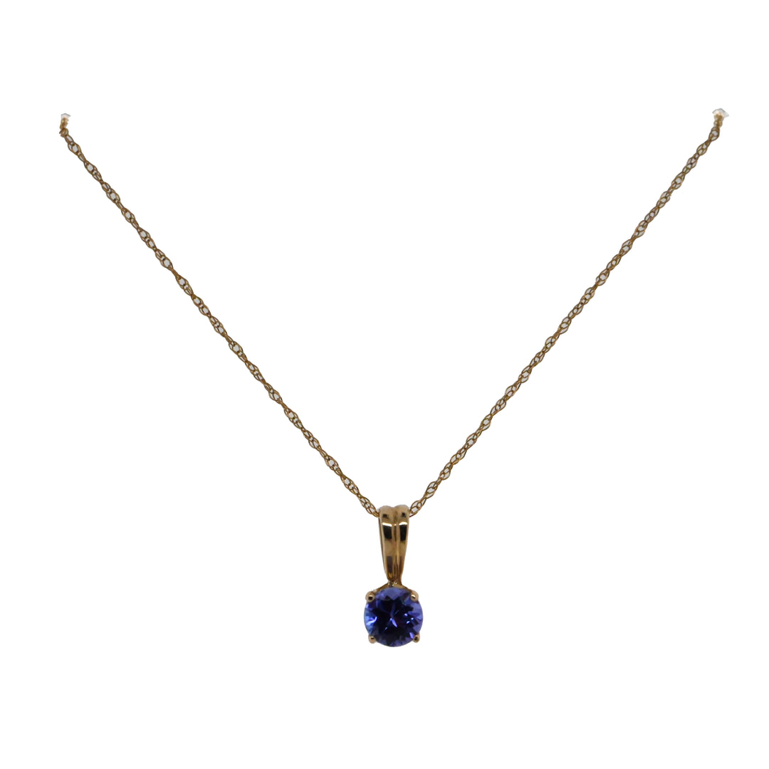 Blue Tanzanite Solitaire Gold Pendant