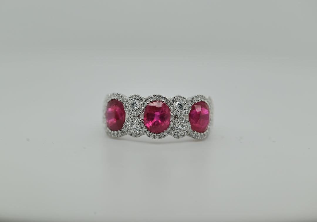 Ruby & Diamond Three Stone Oval Anniversary Band