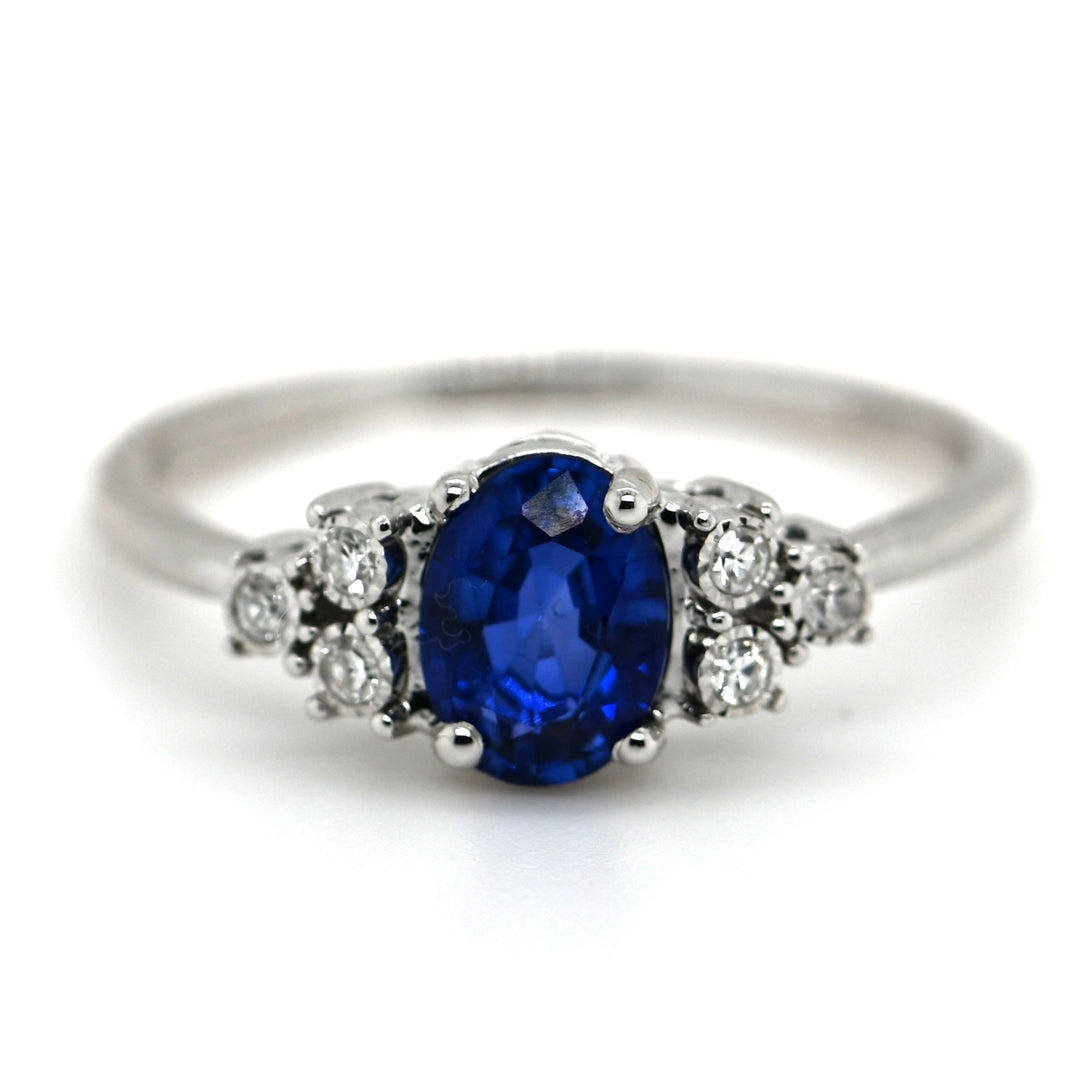 Blue Sapphire & Diamond White Gold Ring