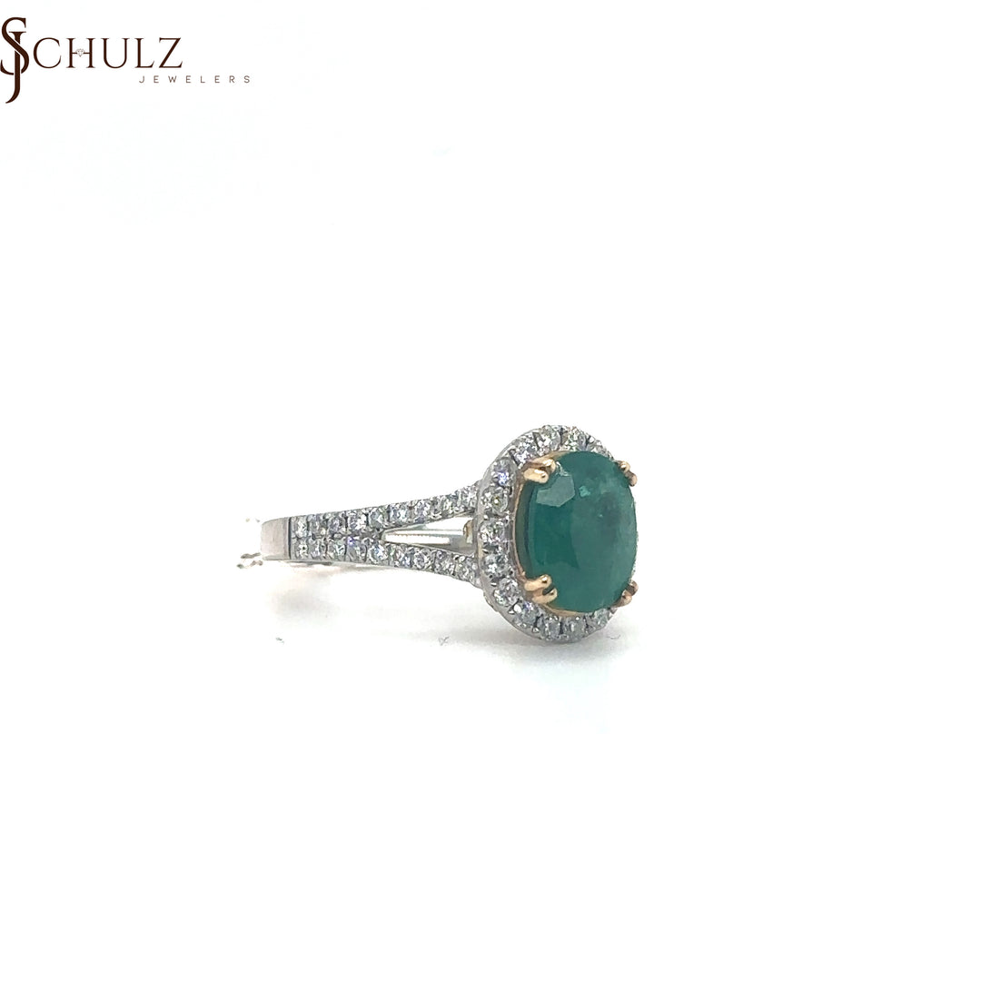 Emerald & Diamond Mixed Metal Oval Ring