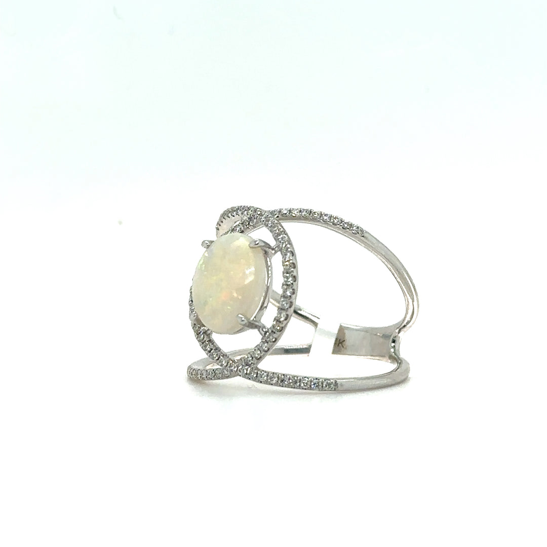 Oval Opal & Diamond Infinity White Gold Ring