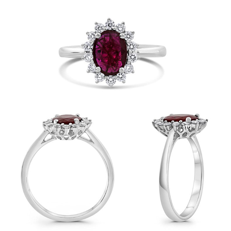 Oval Ruby & Diamond Halo White Gold Ring